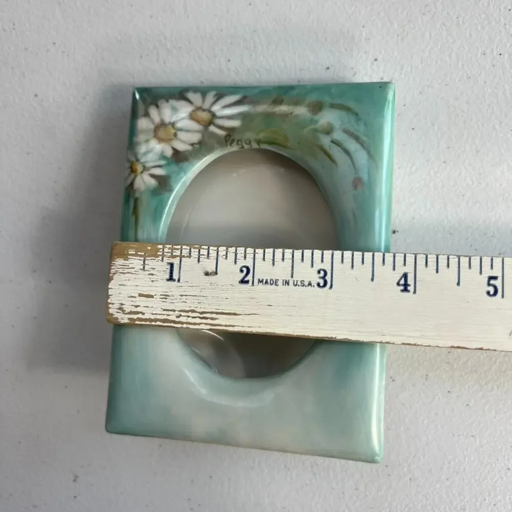 Vintage Terragraphic Ceramic Picture Photo Frame HandPainted Daisy Signed Peggy